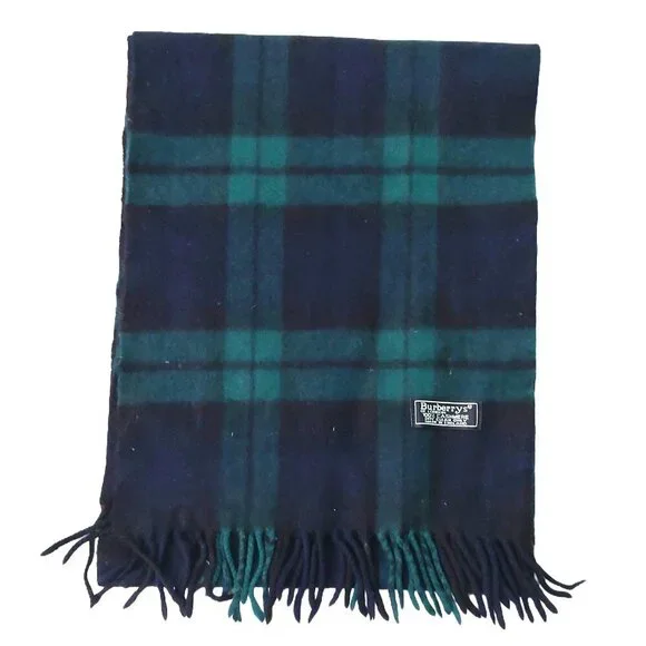 Vintage Burberry Navy Blue Green Plaid Fall Winter Luxury Outdoor Scarf Scarves - Picture 2 of 4
